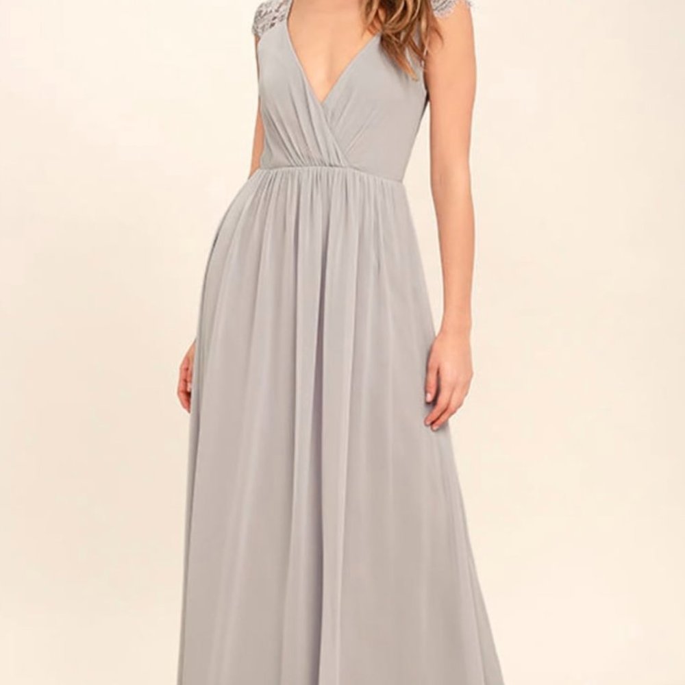 Lulu's Grey Maxi Bridesmaid Dress XS
